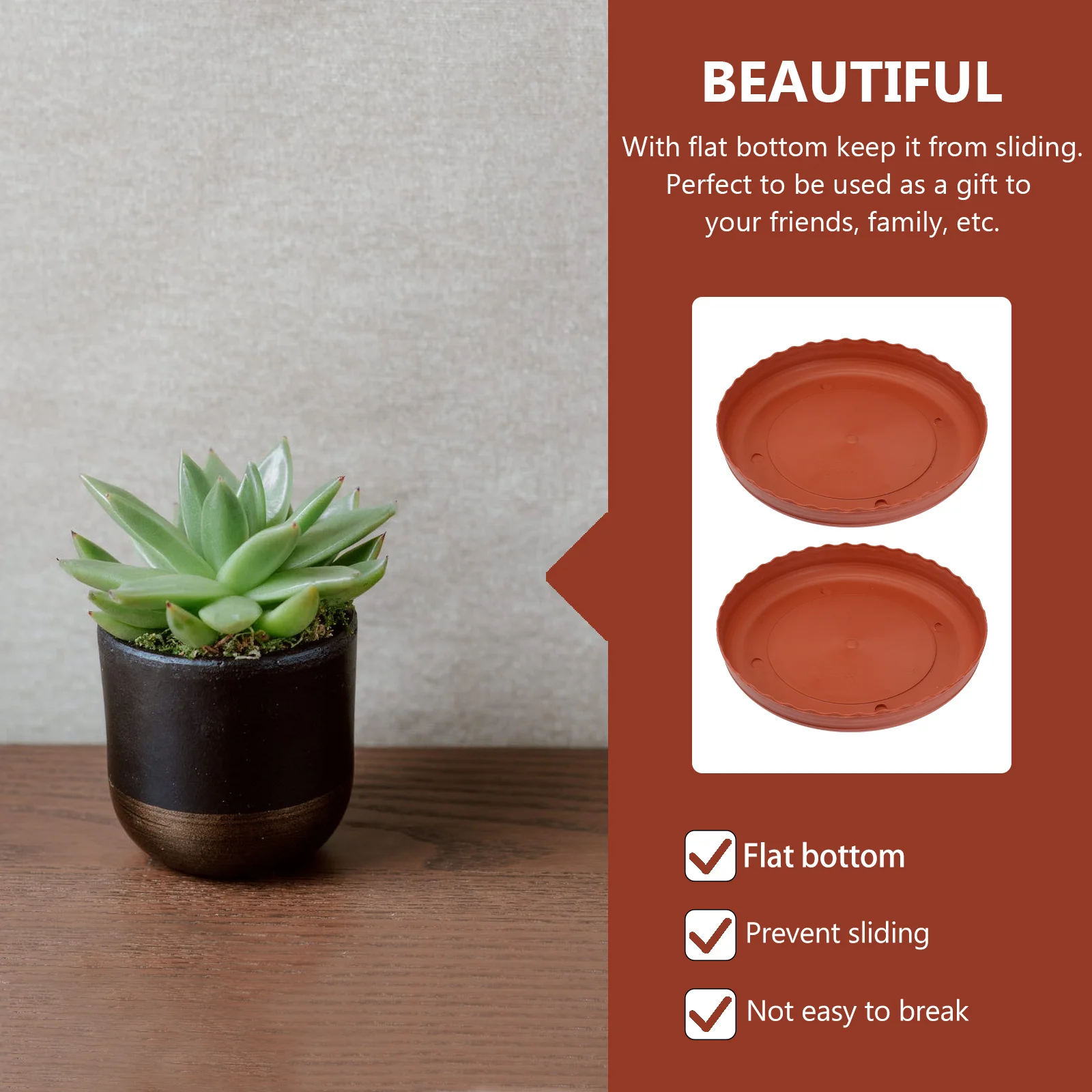 

5pcs Round Plant Tray Resin Flat Bottom Drip Catcher For Bonsai Succulents Flower Pots Base Garden Decor 2 3 Gallons Chocolate
