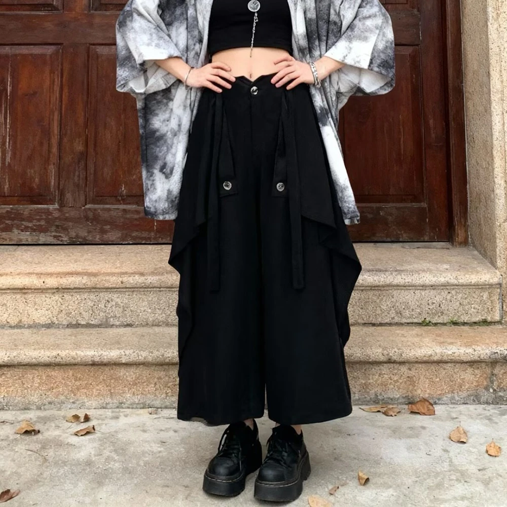 Gothic Dark Irregular Patchwork Skirt Pants Genderless Streetwear Fashion Designer Japanese Soft Casual Wide Leg Pants Unisex