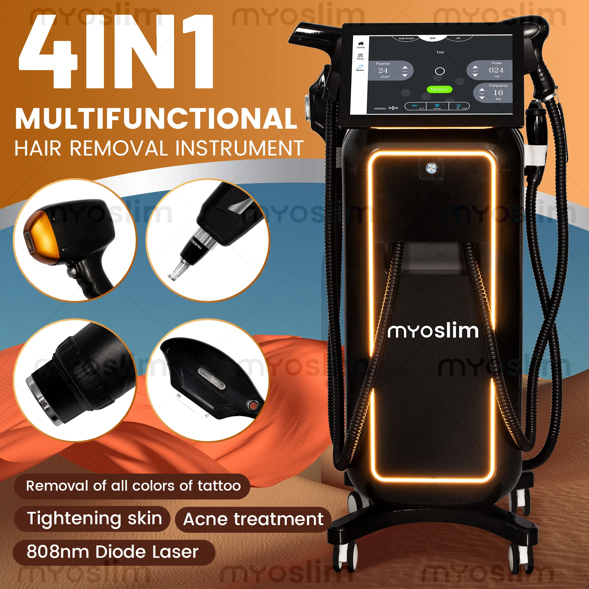 

4 in 1 Beauty Machine 808nm Laser Hair Removal IPL Freckle Removal RF Skin Tightening Picosecond Tattoo Removal Multi-Wavelength