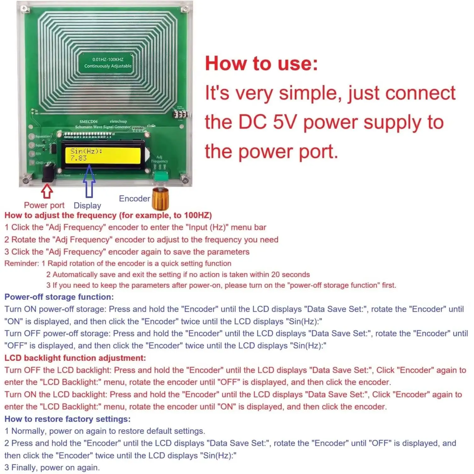 

0.01-100KHz Adjustable Sine Wave 7.83Hz Resonance Generator Ultra Low Frequency Generator Resonator Sound Frequency Machine