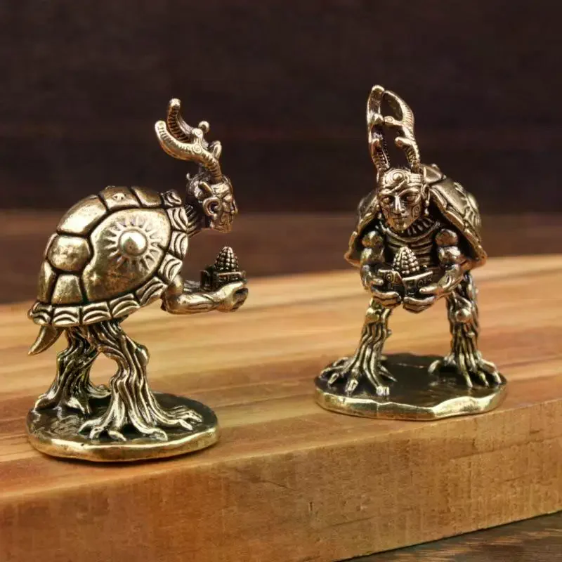 Tree Turtle Vintage Brass Statue Models Figurine Desktop Ornaments Home Landscape Craft Decor