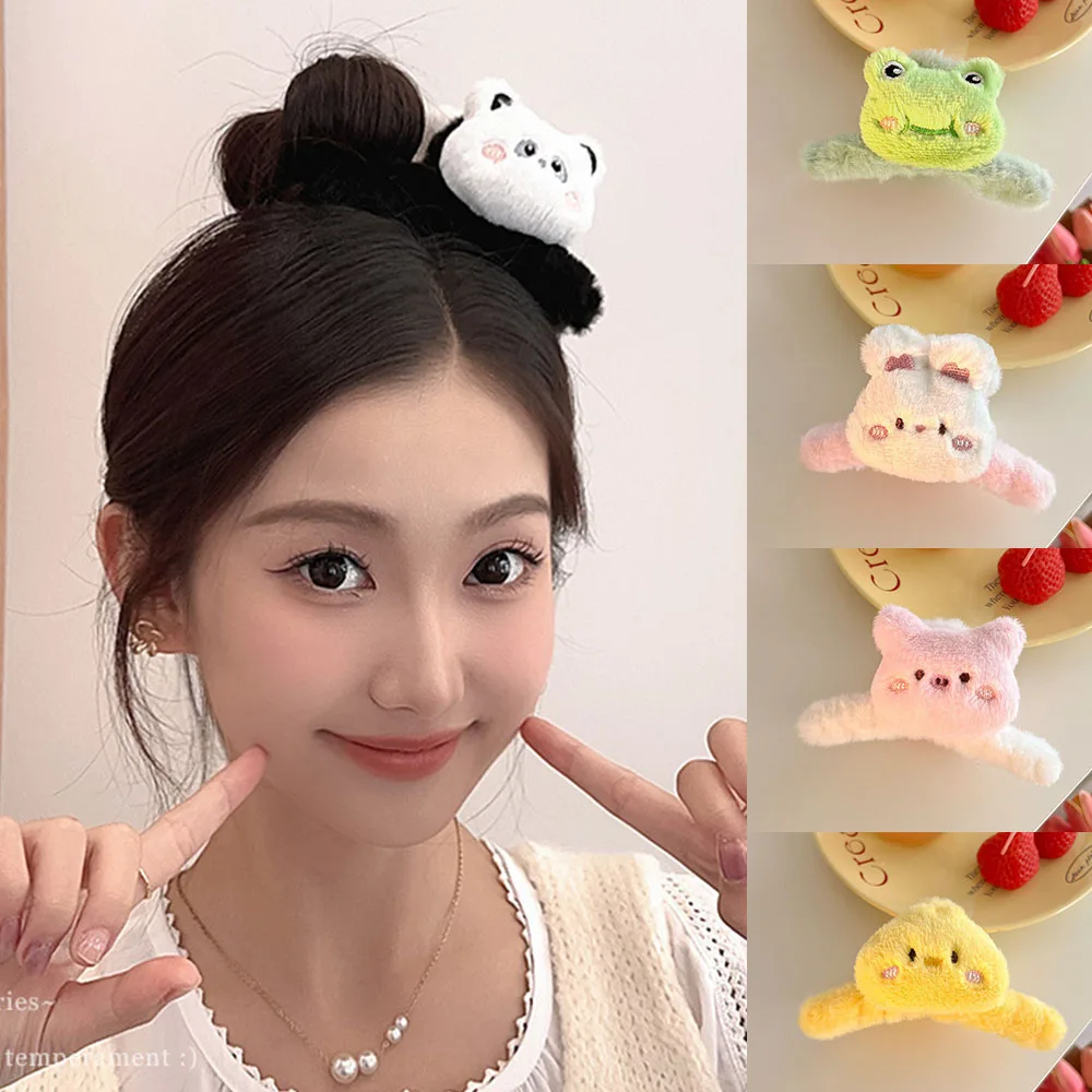 Autumn Winter Cute Animal Decoration Fluffy Hair Claw For Women Korean Style Shark Clip Simple Soft Warm Ponytail Hairpin