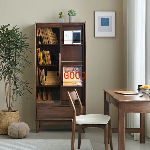 

Simple Solid Wood Bookcase Floor Bookshelf Shelf Glass Door Nordic Display Cabinet Wall Storage Study Furniture furniture