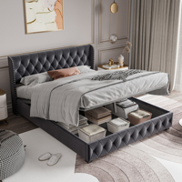 Double Bed, Upholstered Bed with Bed Box, Storage Bed, Hydraulic Functional Bed, Youth Bed with Slatted Frame, Velvet, Grey