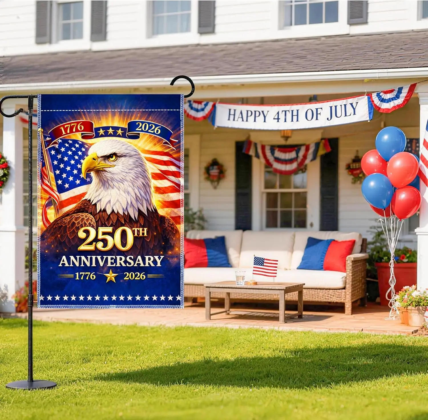 12 x 18 Inches 250th Anniversary American Garden Flag for Yard Lawn Outdoor Decor, Patriotic Eagle and US Flags Double-Sided AAS