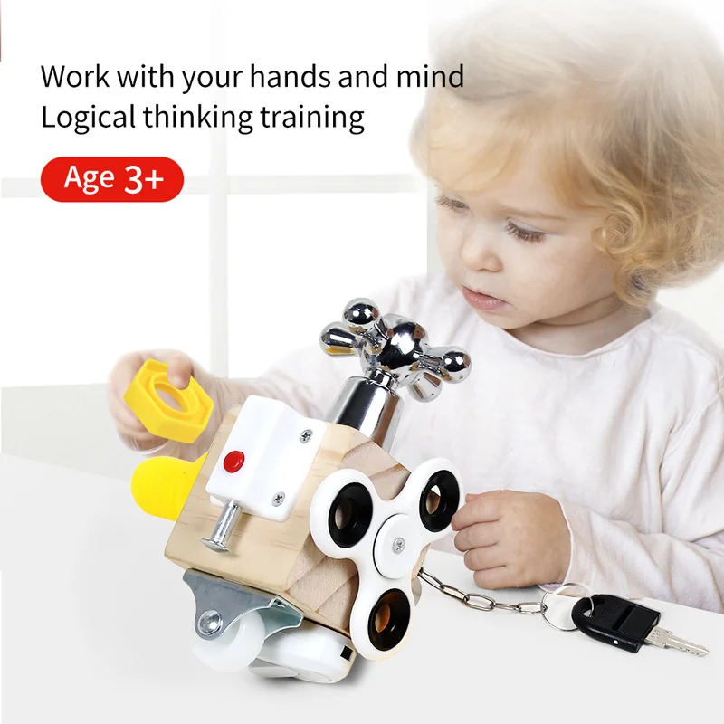 Montessori Educational Toys Kids Busy Cube Wooden Busy Block Hands-on Grasping Ability Training Lock Box Children Early Learning