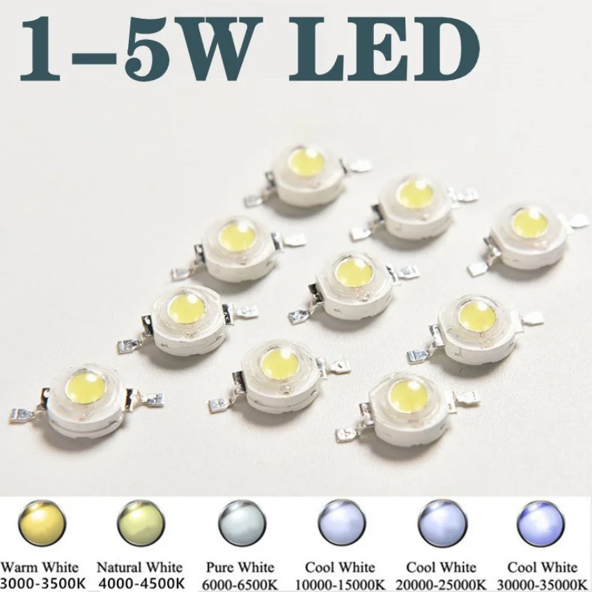 10/500pcs High power 1W3W5W LED lamp beads 6500K3000K imitation lumens warm natural pure white led chip