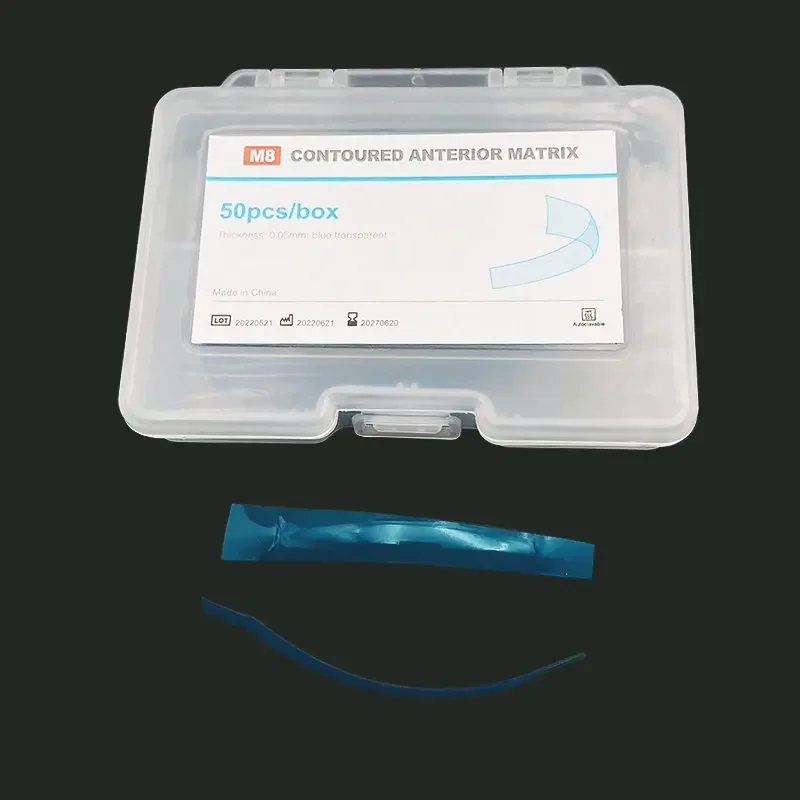 50 pçs/set dental contorno matriz anterior azul transparente anterior poliéster tira espessura 0.05mm materiais dentários