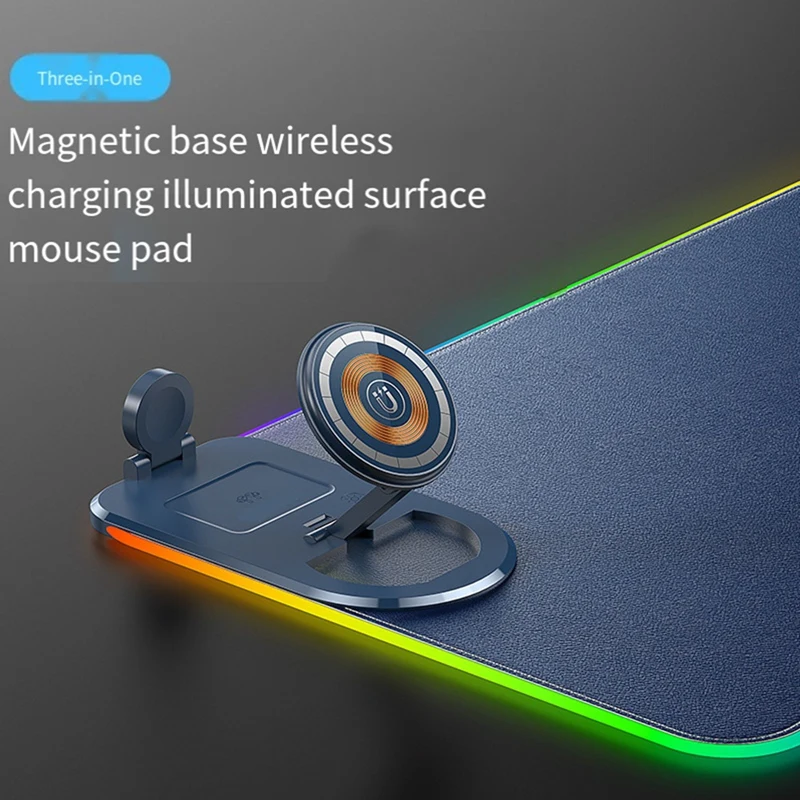 Super Sale 15W 3 in 1 Wireless Charging Mouse Pad Customized Desk Pad Fantasy Glowing Game Pad Leather Mouse Pad Super Large