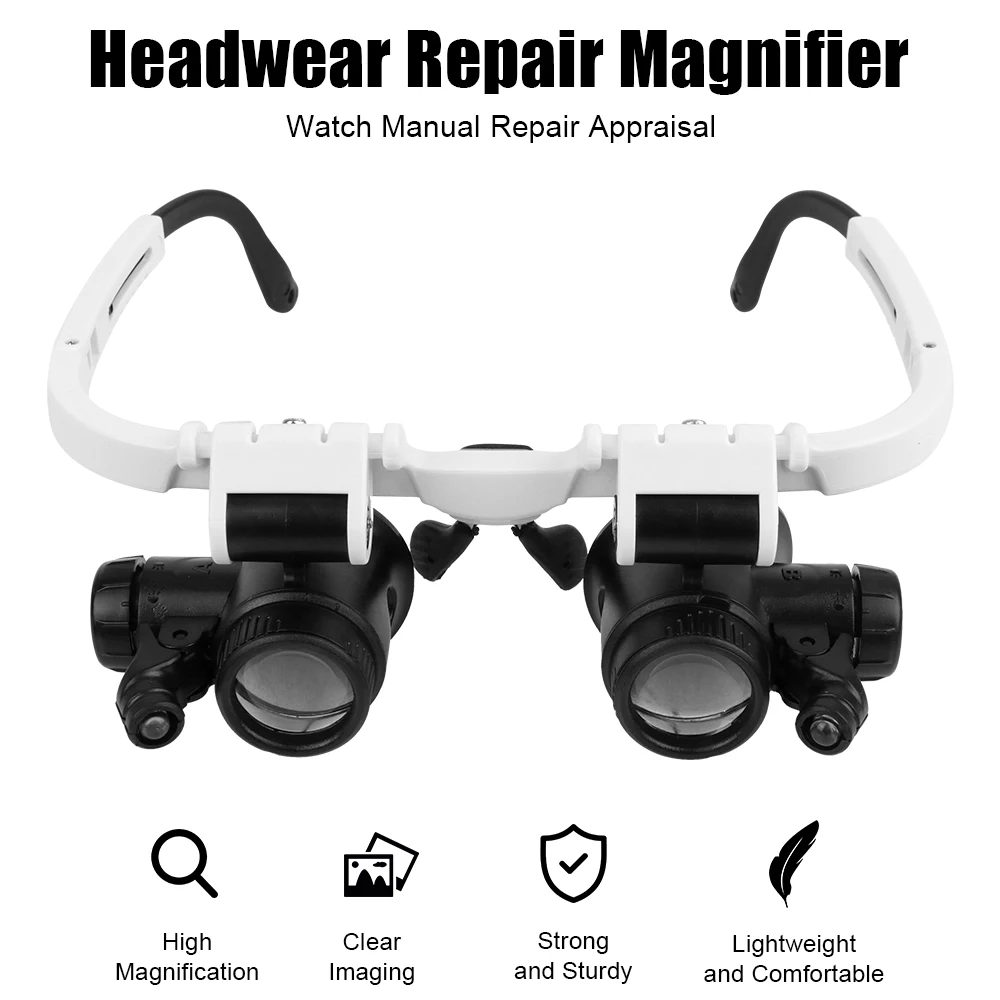 LED Lights Glasses Magnifier Head Mount Magnifying Glass Dual-Lens Eye Loupe Magnifier For Electronics Watch Repair Adjustable