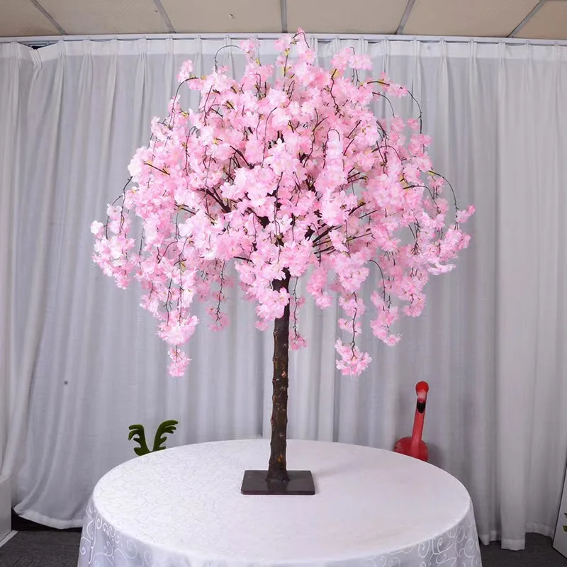 Decorative artificial pink cherry blossom fiberglass tree