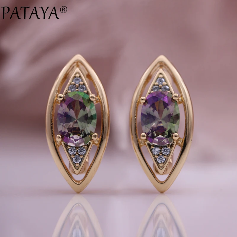 

PATAYA New Oval Natural Zircon Earrings 585 Rose Gold Color Micro-wax Inlay Fashion Women Jewelry Luxury Wedding Party Earrings