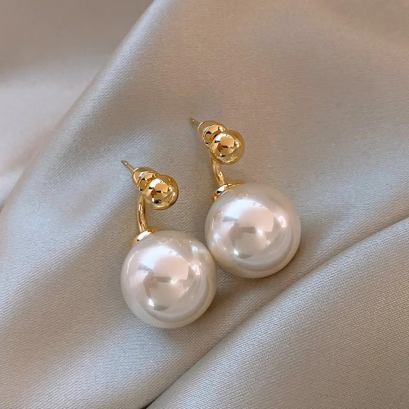 Pendientes colgantes de perlas de imitación para mujer, aretes redondos blancos, elegantes, 2 en 1, fiesta, declaración, regalo de joyería Vintage