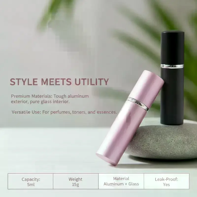 Portable 5ML Refillable Perfume Atomizer Aluminum Leak Proof Multiple Colors for Holiday Vacation Travel Use
