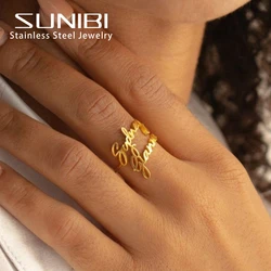 SUNIBI Customized Name Stainless Steel Ring for Women Personalized Letter Gold Color Rings Party Wedding Bands Jewelry Gift