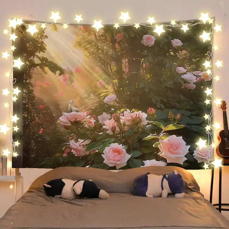VIKAMA Blue Sky Sunshine Jinshan Landscape Tapestry, Dusk Linen Wall Hanging for Bedroom Living Room Dorm Decor
