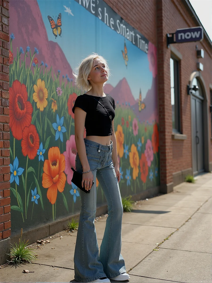 

Расклешенные узкие джинсы в пол, женские синие расклешенные брюки с высокой талией, плиссированные лоскутные винтажные мешковатые джинсы с вышивкой и карманами