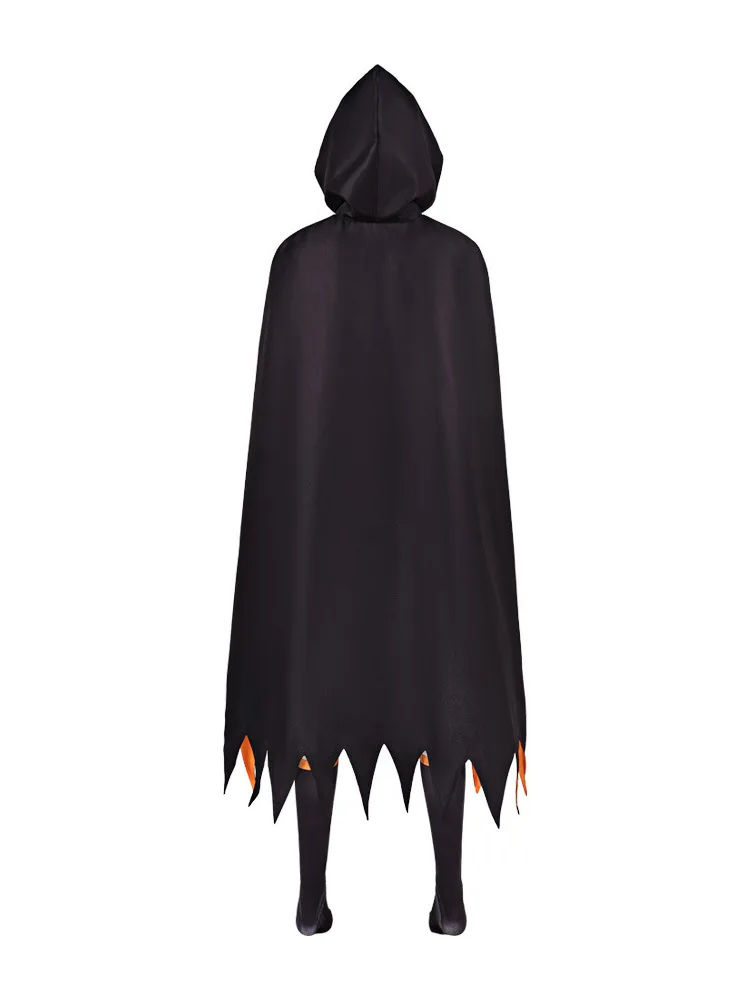 Women Star Magician Set Black Orange Hooded Cape Crop Top Shorts Gloves Star Socks Halloween Cosplay Masquerade Outfit - view 3