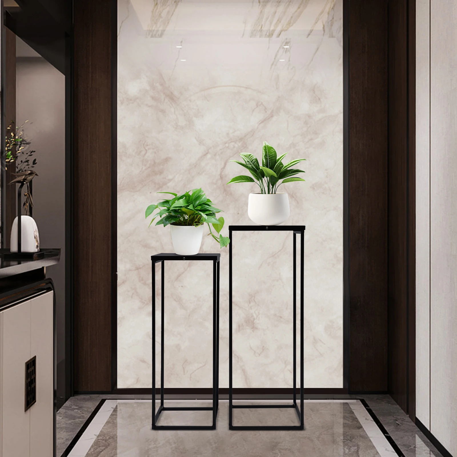 2Pcs Metal Square Plant Stand, Large Flower Rack Holder Nesting Display, Modern Home Decor Side End Tables Living Room, Black
