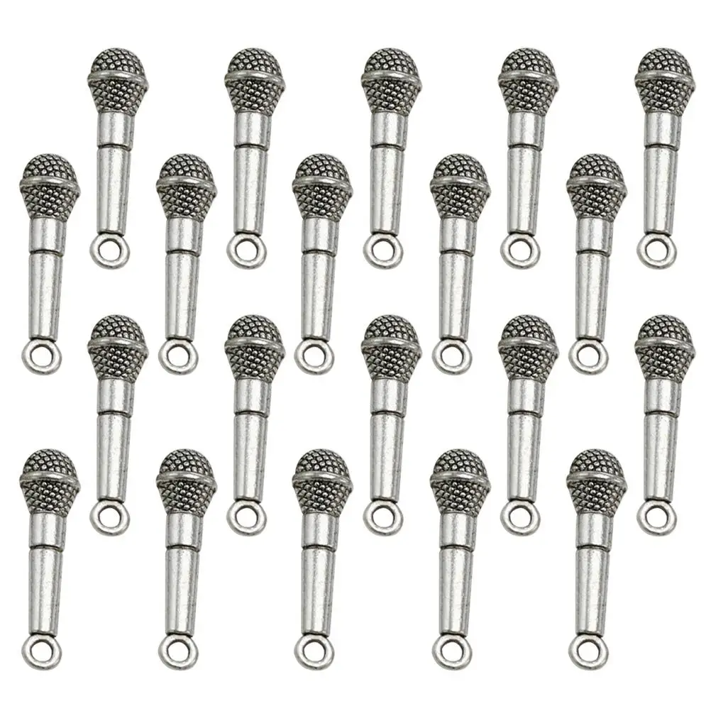 

20 Pcs Charms DIY Microphone Pendant Necklaces for Bracelets Retro Sterling Silver