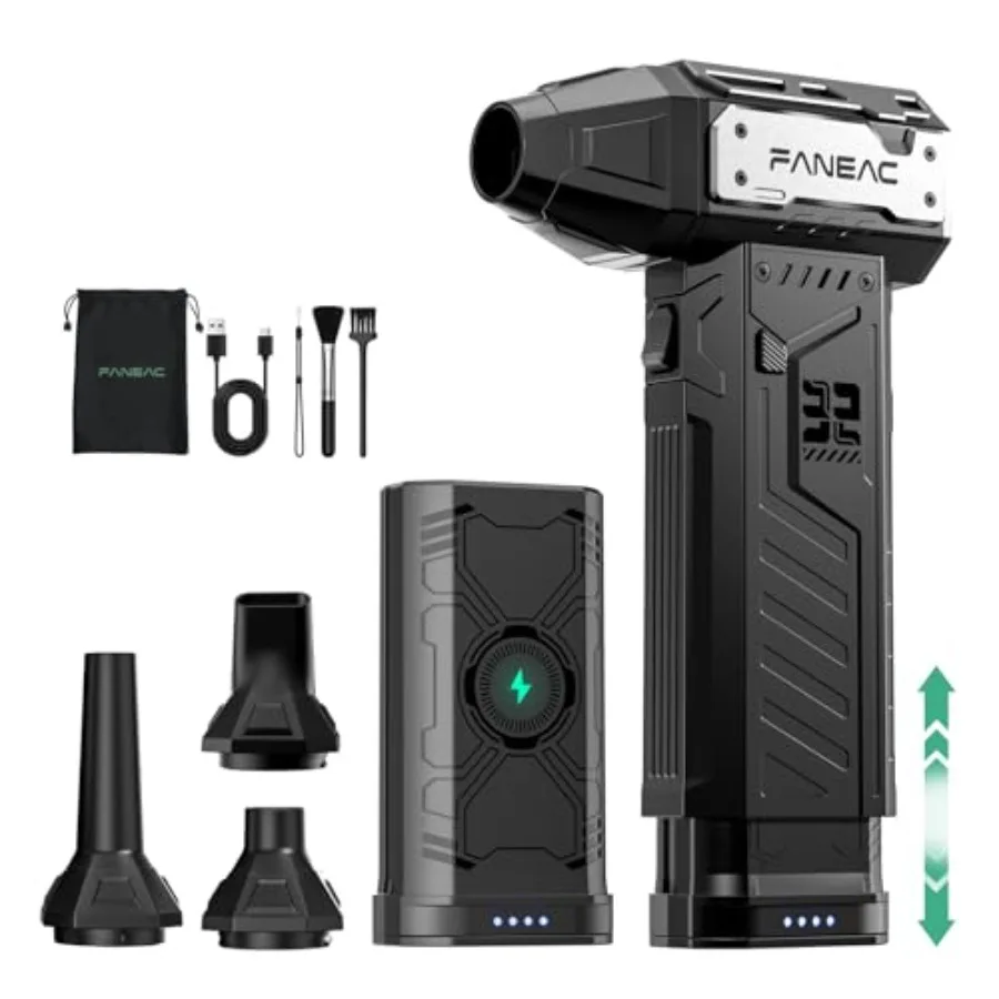 

Пневматический очиститель X305 с дополнительной съемной батареей, 3 регулируемыми скоростями и 4 насадками, сверхмощный, 32 мм, 150 000 об/мин, BLDC