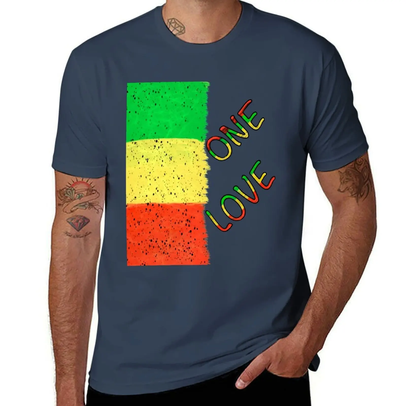 

Rasta pattern colours Colors Reggae Jamaica Rasta love - Reggae distressed T-Shirt Casual Street Style Short Sleeve Tee
