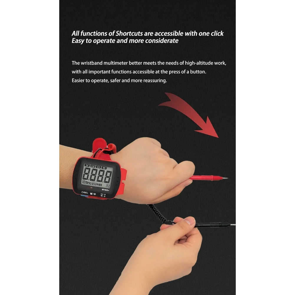 Wearable Digital Multimeter MY80S+ Red ABS Rechargeable Auto Ranging Voltmeter Ohmmeter Electrical Testing And Maintenance