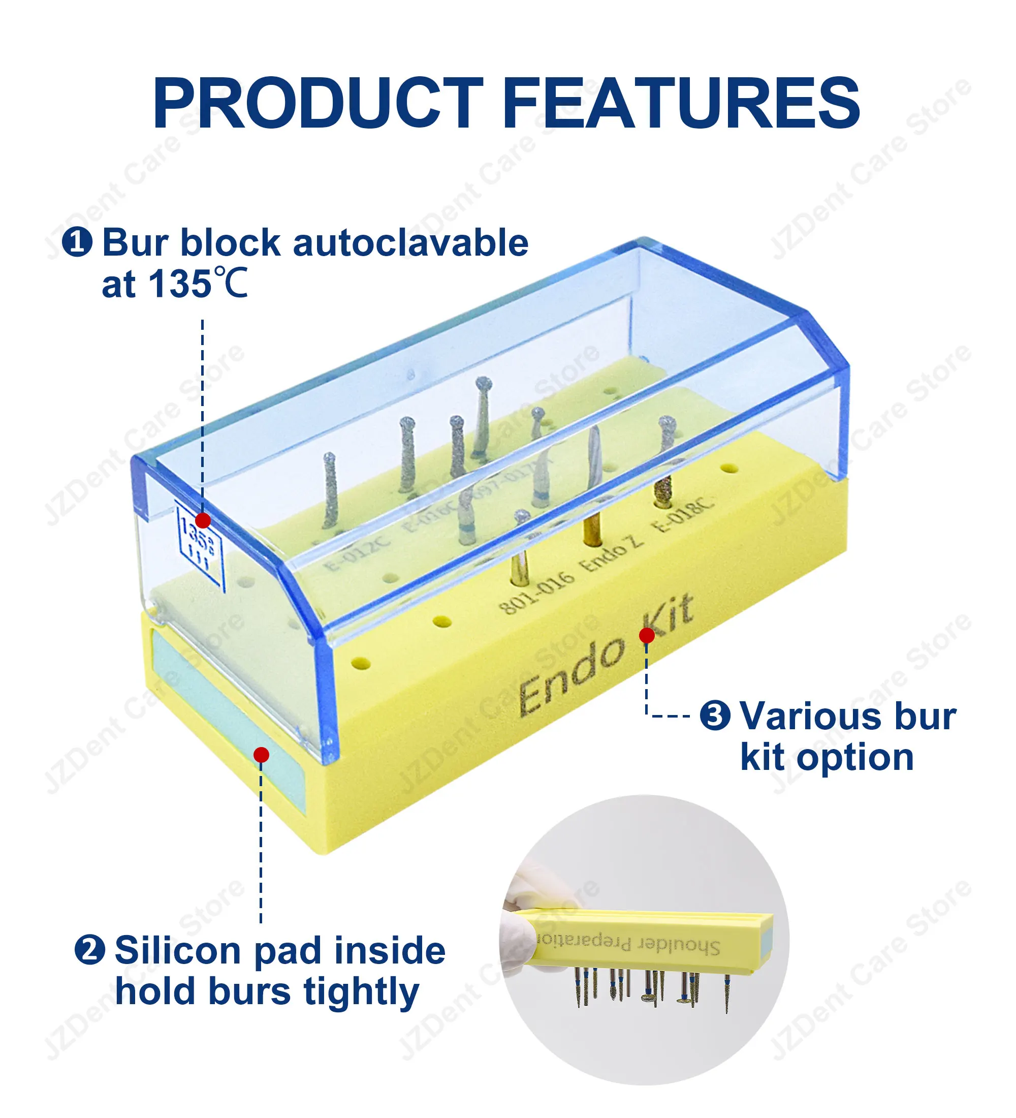Twoendo Dental Diamond Burs Kit Lab Tool High Speed Air Turbine Handpiece Dental Burs Crown Preparation Endo Kit Polishing Drill
