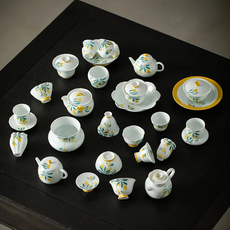 Gaiwan Underglaze Hand-painted Loquat Three-talent Gaiwan Teapot Ceramic Kung Fu Tea Set Household Teapot Tea Bowl Tea Cup