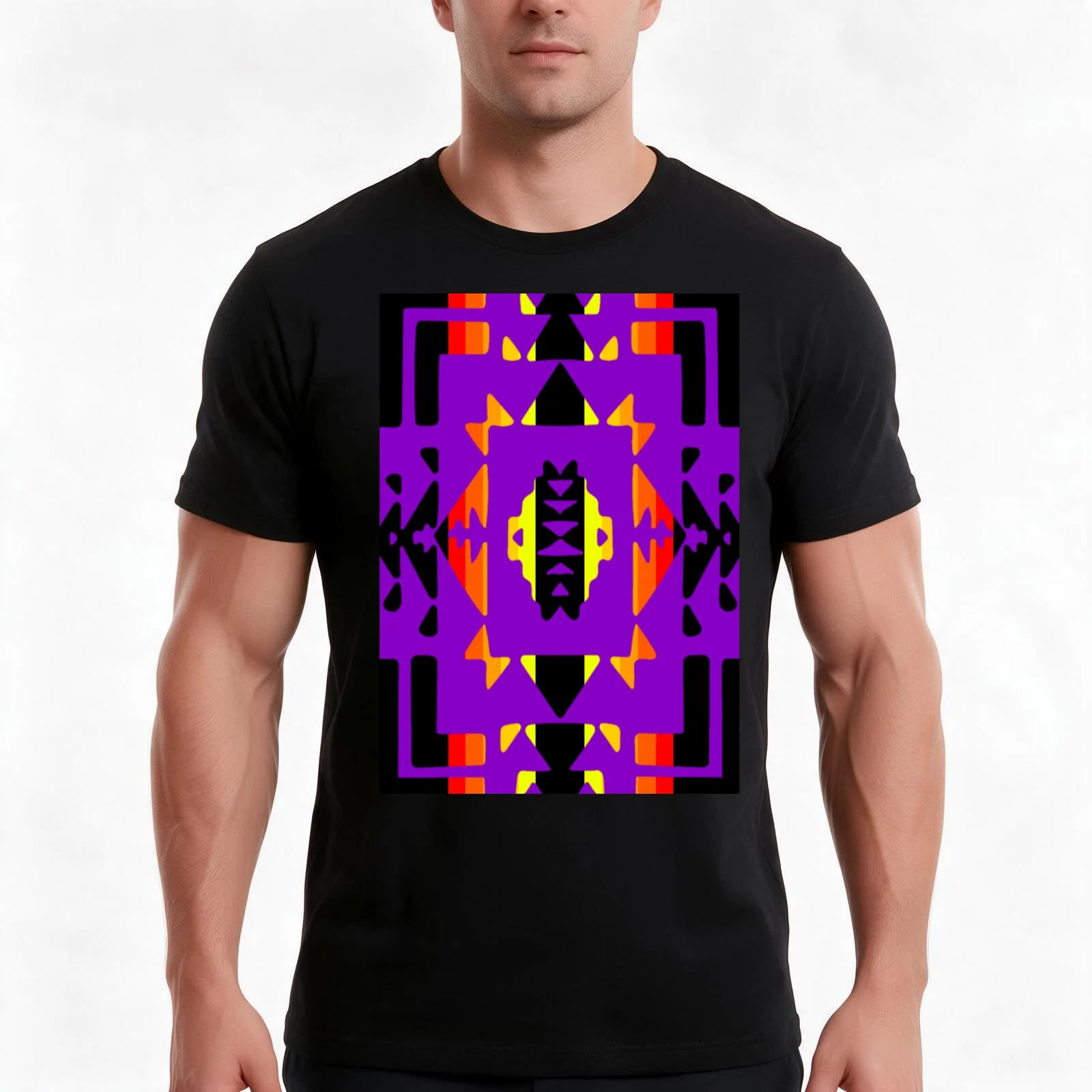 Dark Purple / Fire Color / Black Native Blanket Print T-Shirt Summer Casual Cotton Tee Oversized Streetwear Tops 100% Cotton