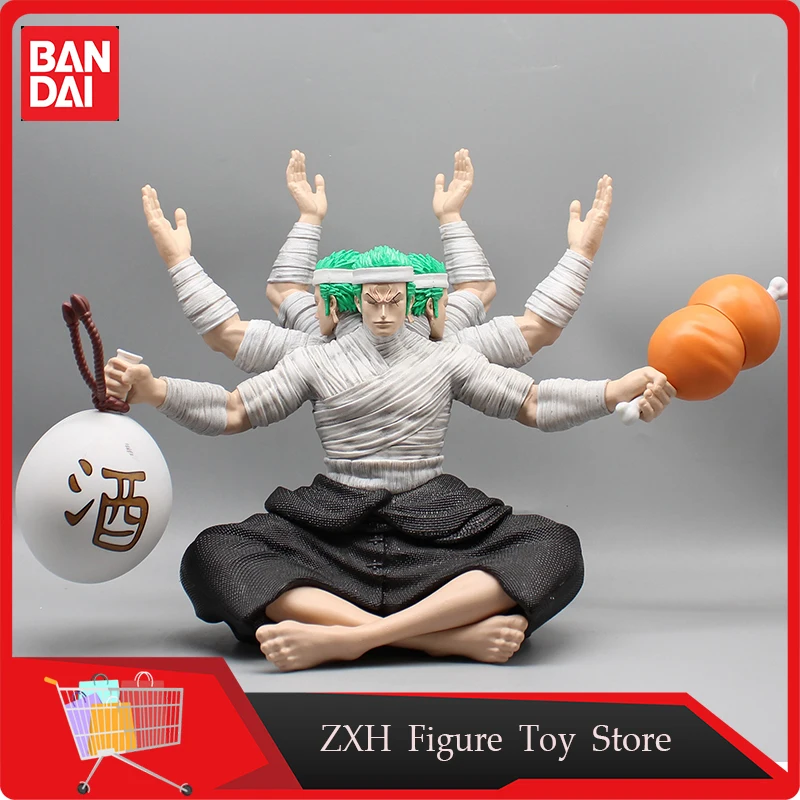 27cm One Piece Anime Figure Gk Three-headed And Six-armed Roronoa Zoro Bandage Wine Meat Doll Model Desktop Decoration Toy Gif