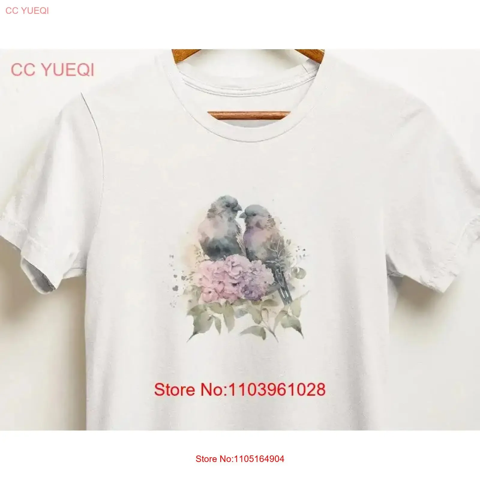 

Футболка Wild Bird Love Birds ParakeeT в акварельном стиле для влюбленных, дикая природа, винтажная стираная универсальная удобная футболка