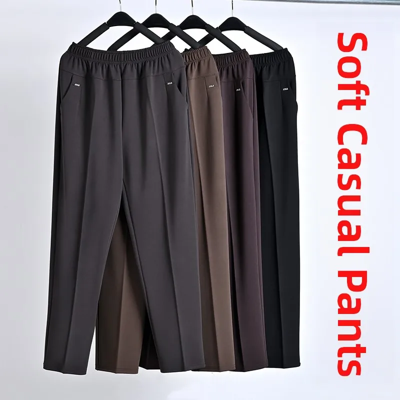 Mommy Sle Fce Lined Straight Leg Loose Fit Long Pants Casual Trousers for Middle Aged And ly Women