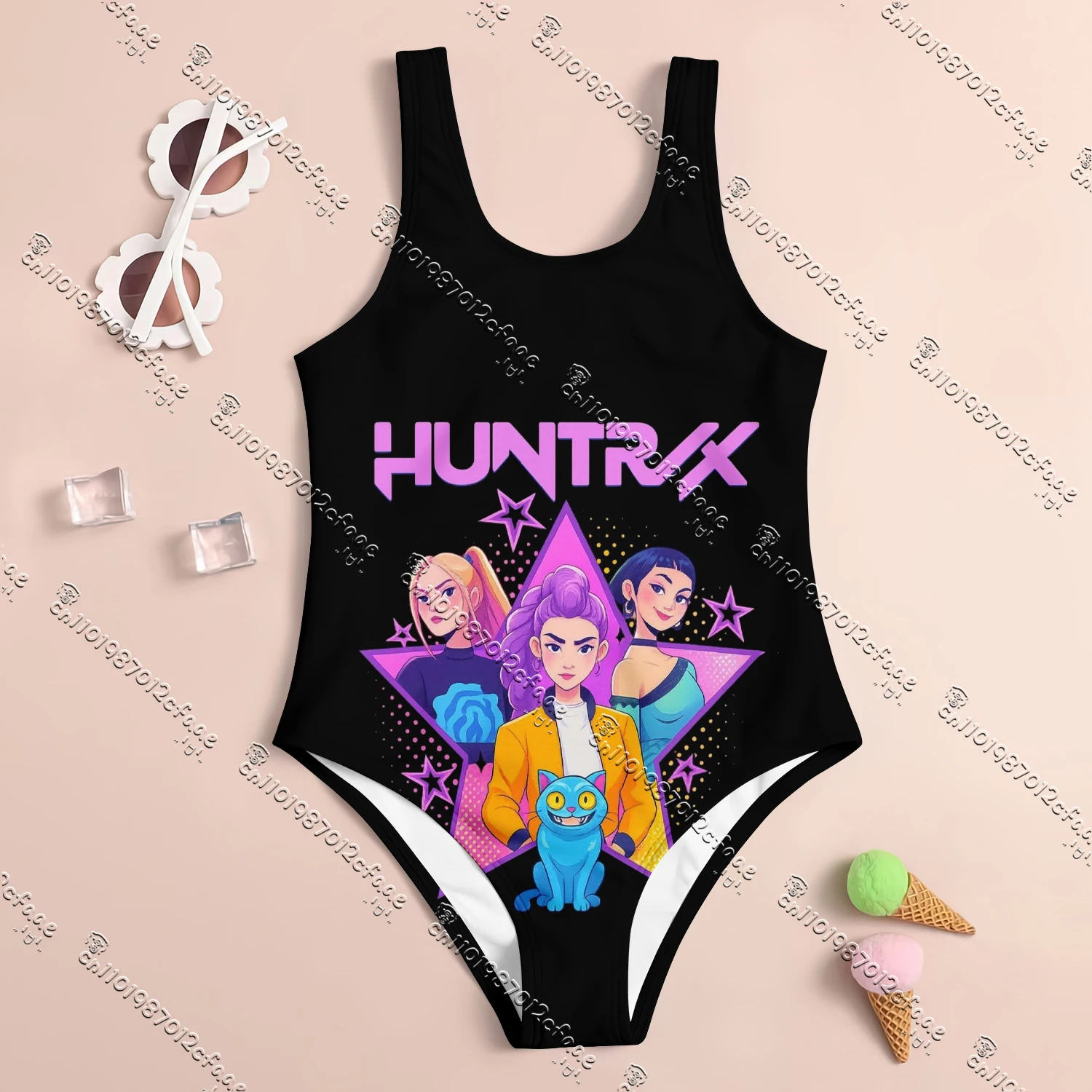 25-26 Summer New MINISO Demon Hunters 3D Print One-Piece Swimsuit Kids Girls Women's Swimsuit Quick-Drying Cute Beach Clothes