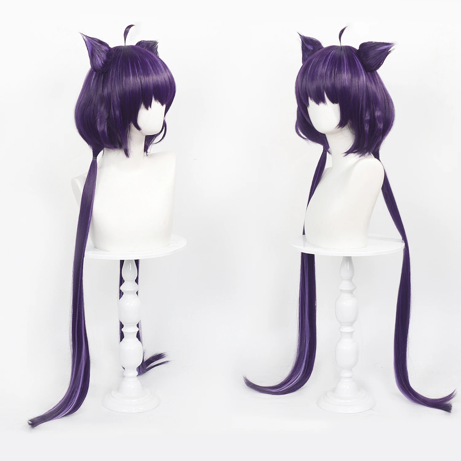 Anime Cosplay Wig Dark Purple Jellyfish Hair Twin Ponytails Detachable Beast Ears Heat Resistant Synthetic Fiber Halloween Party