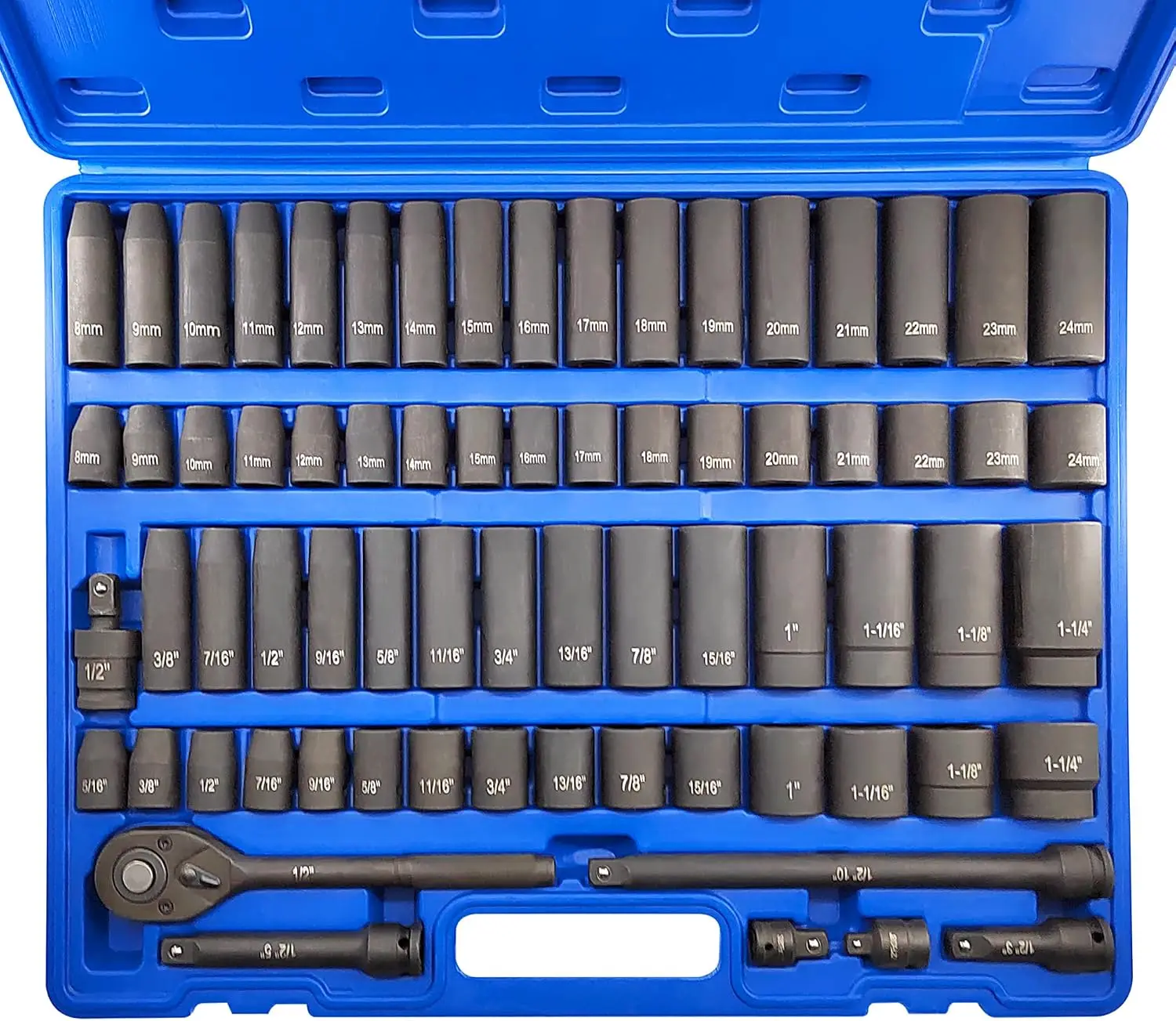 70 Pieces 1 2 Inch Drive Impact Socket Set Cr V Steel SAE Metric Standard Deep Sockets 72 Teeth Ratchet Handle Extension Bar Ada