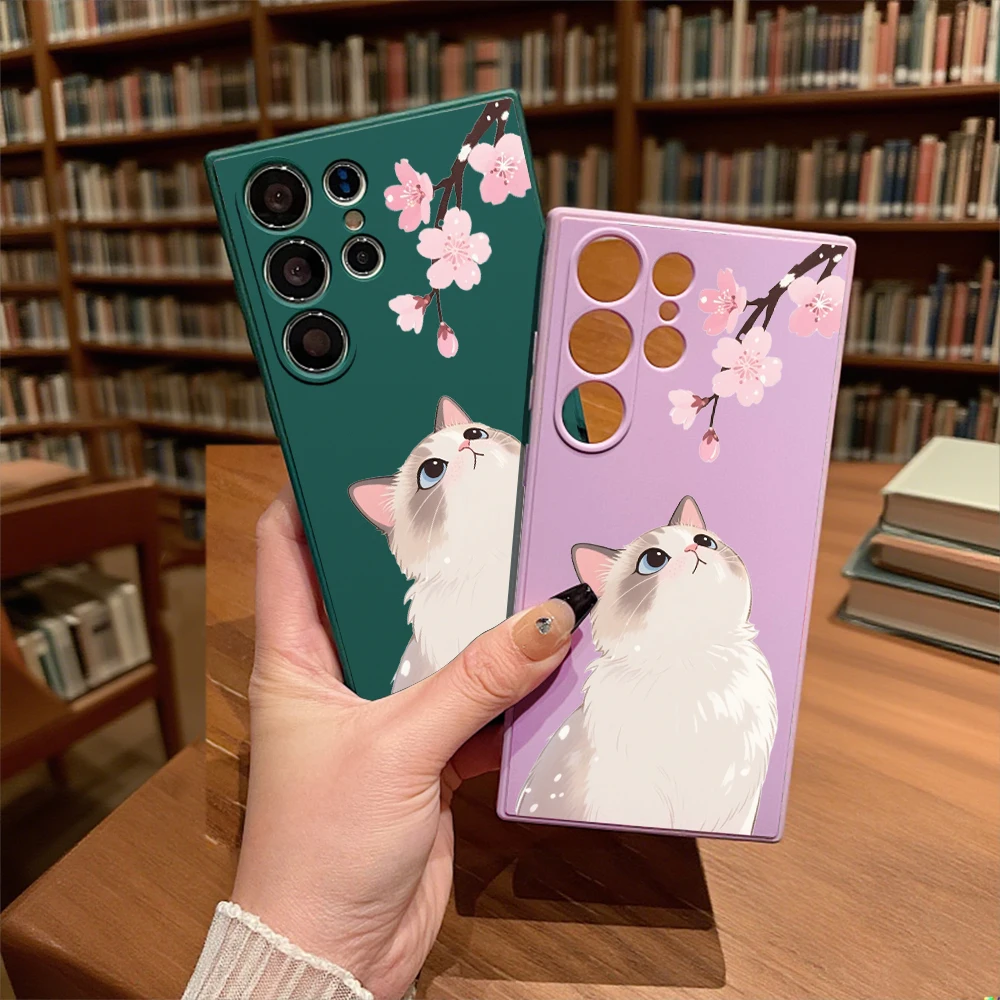 Katzen- und Kirschblüten-Handyhülle für Samsung Galaxy S25 S24 Ultra S23 S22 S21 S20 FE Plus, weiche TPU-Schutzhülle – Detail 4