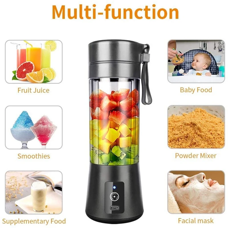 Liquidificador Portátil para Smoothie, Mini Liquidificador para Shakes e Smoothies,USB Recarregável, Viagem Doméstica, Copo Juicer de Frutas