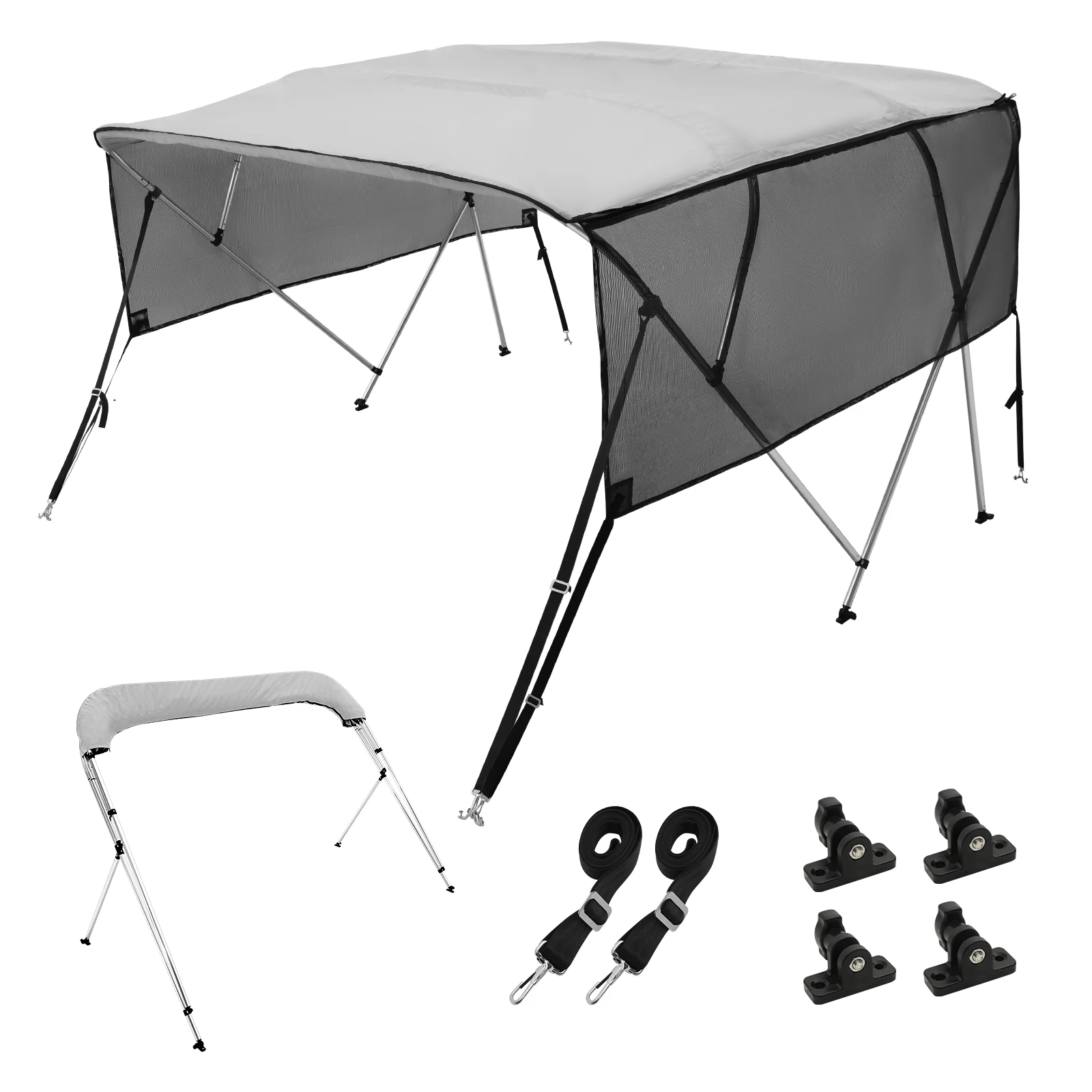Premium 4 Bow Bimini Top Boat Cover with Mesh Sidewalls