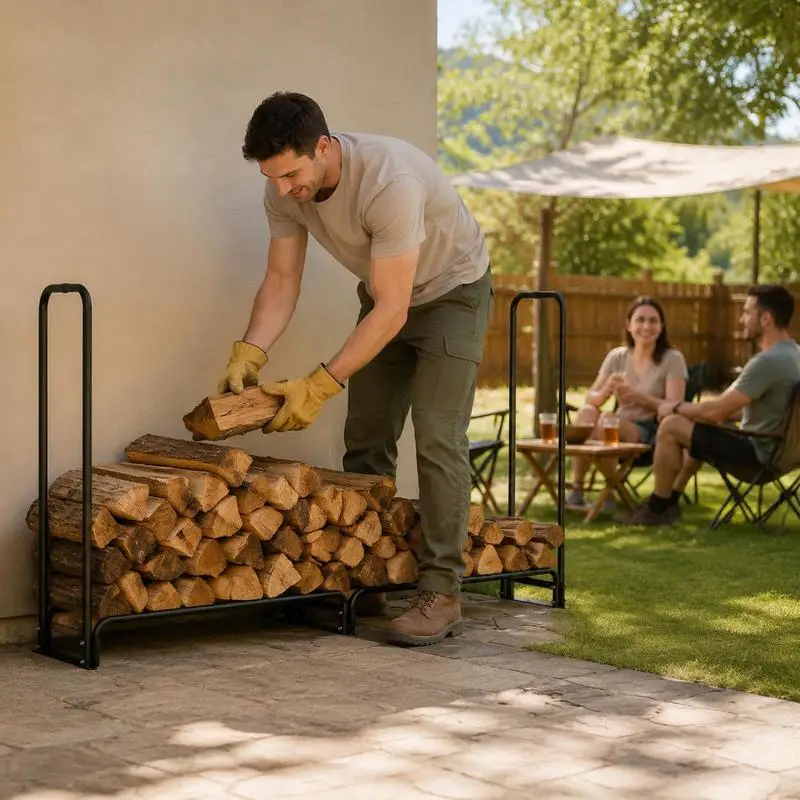 Support à bois en métal 259x36x117cm, structure en acier, revêtement poudré, capacité 300kg, avec housse imperméable, aide à l'empilage, abri à bois pour véranda, jardin, terrasse, cour