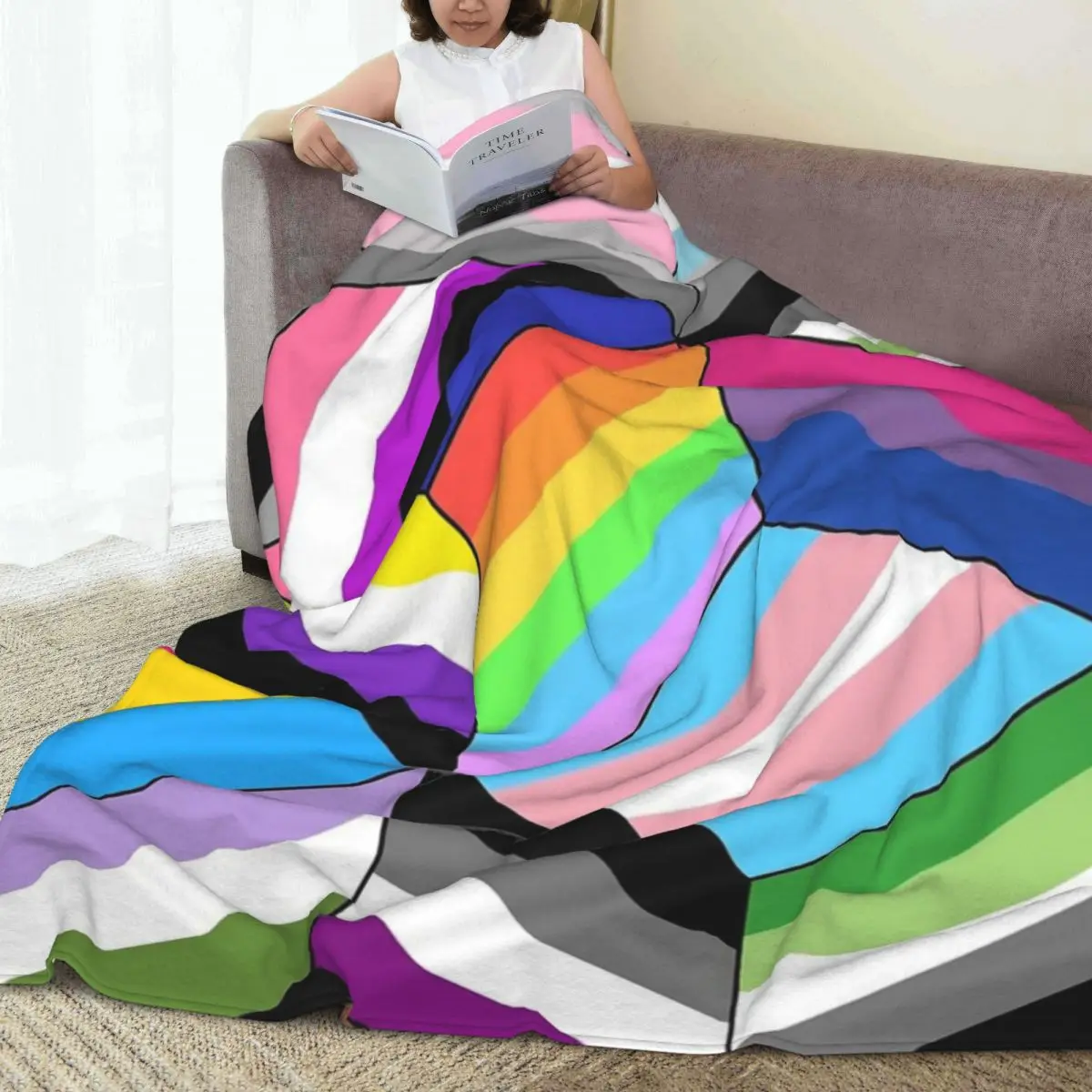 Throw Blanket Isometric LGBTQ Pride Flags Micro Fleece Blanket Four Sizes Retro Comfortable For Living Room Nice Gift