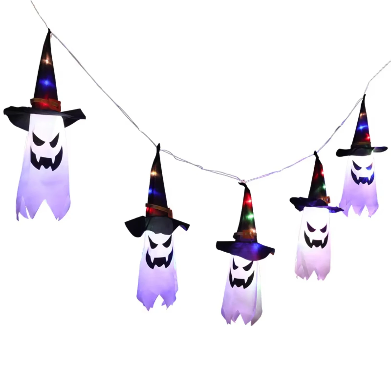 Ghost Hanging Lights String Hanging Witch Hat Ghost Decorative Light Halloween Decorations Funny stickers Condoms Birthday Fangs