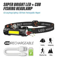 Outdoor COB LED Headlights with Long Battery Life and Strong Light LED Night Fishing Charging Head Mounted Magnetic Flashlight