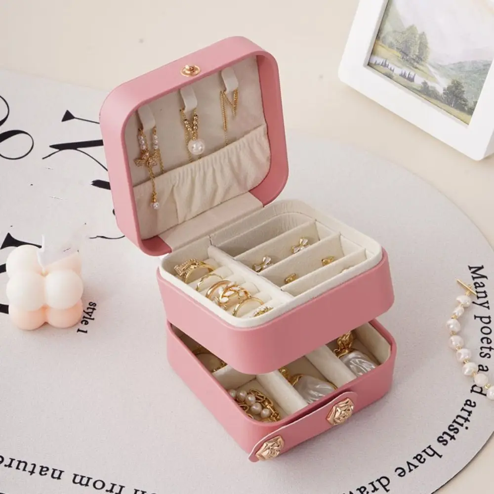 Portable Flower Buckle Jewelry Packing Bag Double Layer PU Leather Earring Storage Case Mini Organizer Ring Holder Travel