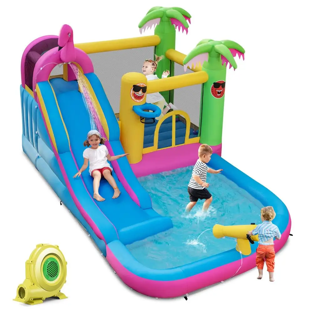 

JOY Inflatable Water Slide, Giant Water Bounce House Park w Climbing Wall amp Splash Pool, Outdoor Blow up Water Slides Inflata