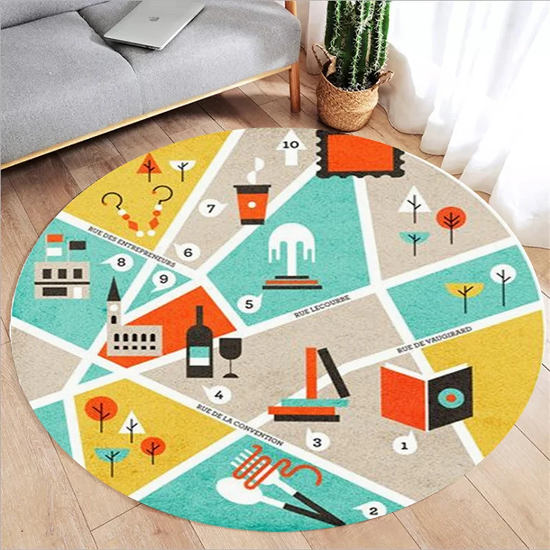 Retro City Map Decorative Floor Mat For Home Living Room Indoor Colorful Geometric Street Graphic Pattern Stylish Home Decor