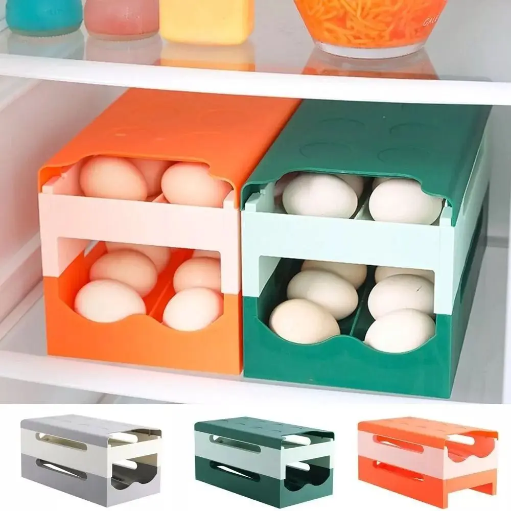 New Plastic Double-layer Egg Storage Box Anti-Collision Practical Rolling Slide Egg Carton Kitchen Creative Egg Carton For Home