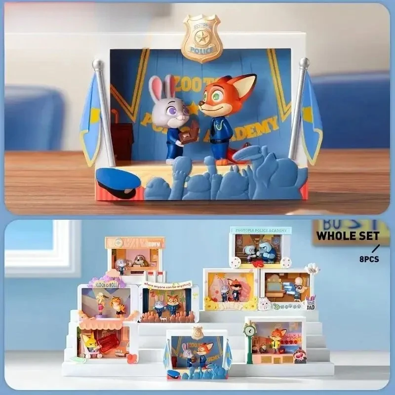 Disney zootopia momentos memoráveis caixa cega, 6 figuras de coleção de cenas, modelo de personagem conjunto de presente coleção de decoração de mesa de escritório
