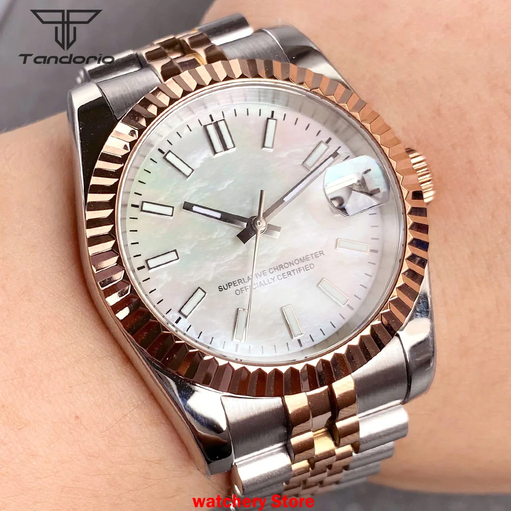 Tandorio 36mm 39mm NH35A Movement White Black Mother Of Pearl Dial
