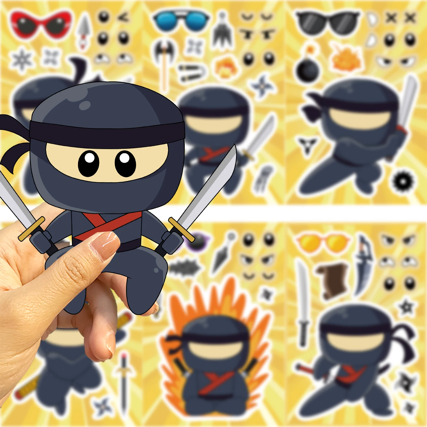 8 ملصقات ألغاز Ninja Make A Face اصنع ملصق تعليم بانوراما كرتوني للأطفال يمكنك صنعه بنفسك
